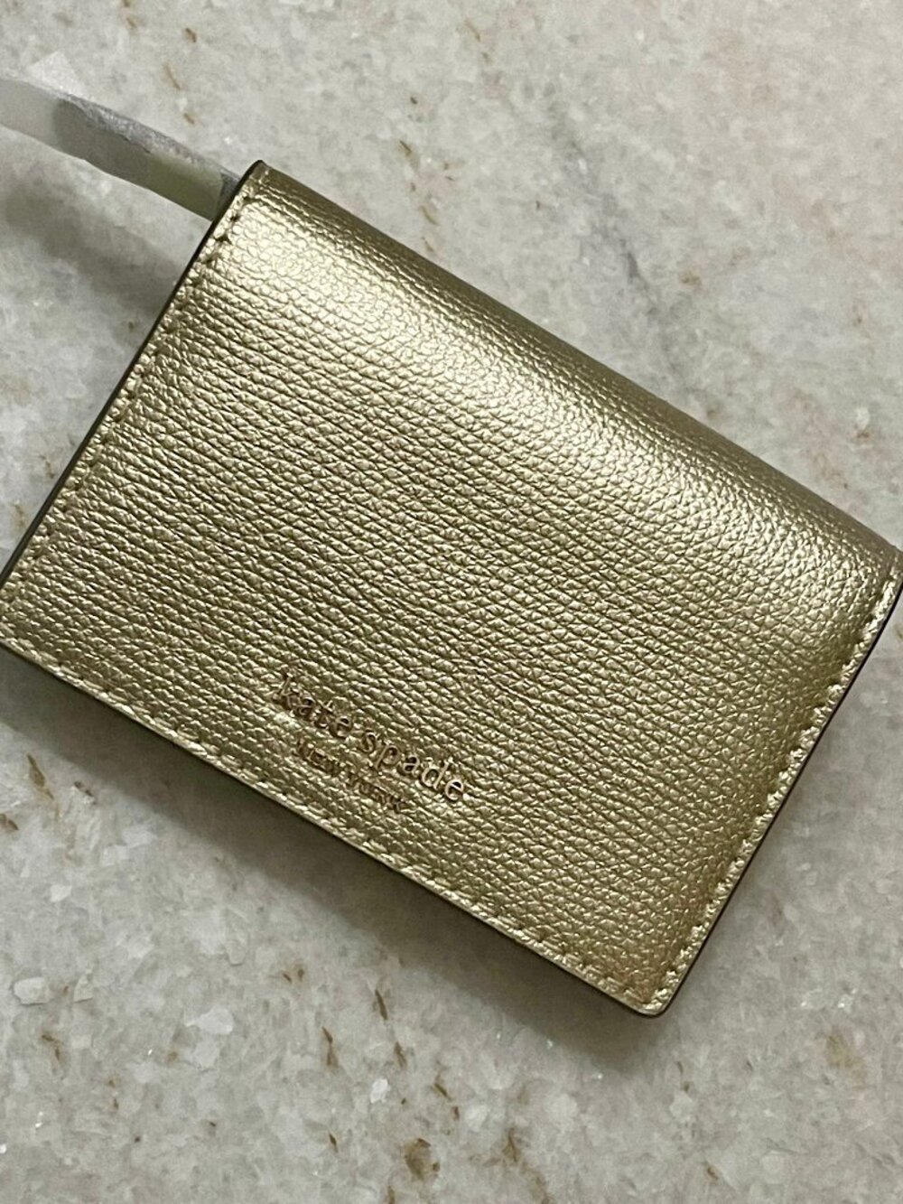 NWT~KATE SPADE~Sylvia Mini Wallet with key ring, Metallic Pale Gold